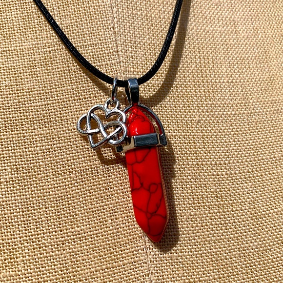 Hand Crafted Jewelry - Handmade Blood Red Howlite/Turquoise Crystal Amulet Necklace & Infinity Charm